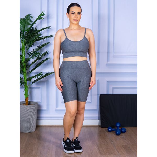 Conjunto Bermuda e Top Alça Cinza Mescla