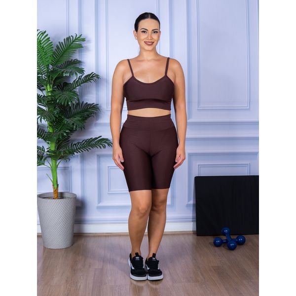 Conjunto Bermuda e Top Alça Marrom