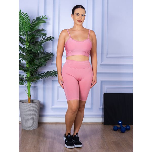Conjunto Bermuda e Top Alça Rosa