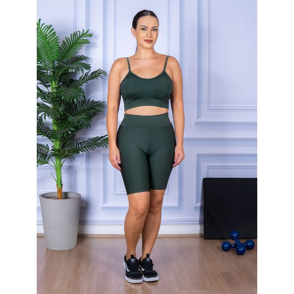Conjunto Bermuda e Top Alça Verde Militar