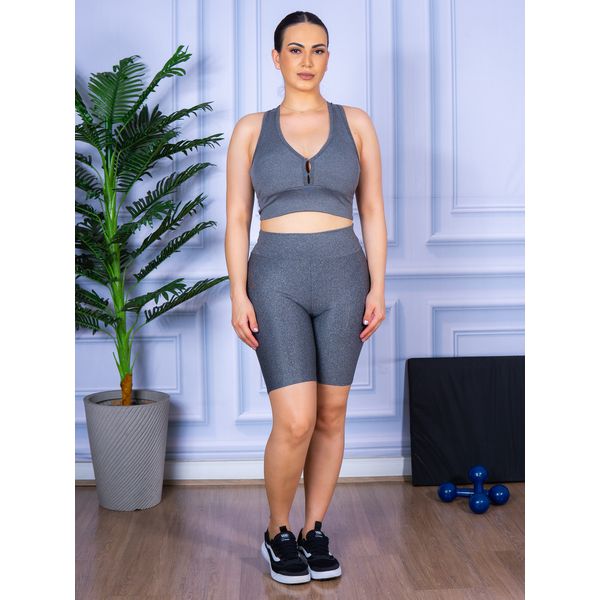 Conjunto Bermuda e Top Nadador Cinza