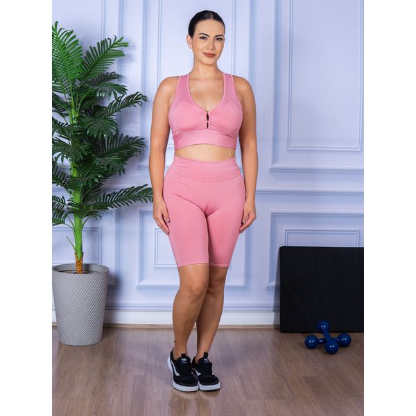 Conjunto Bermuda e Top Nadador Rosa