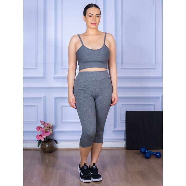 Conjunto Corsário e Top Alça Cinza Mescla