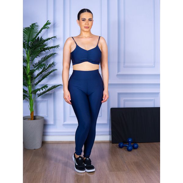 Conjunto Calça Legguing e Top Alça Costa Aberta Azul Marinho