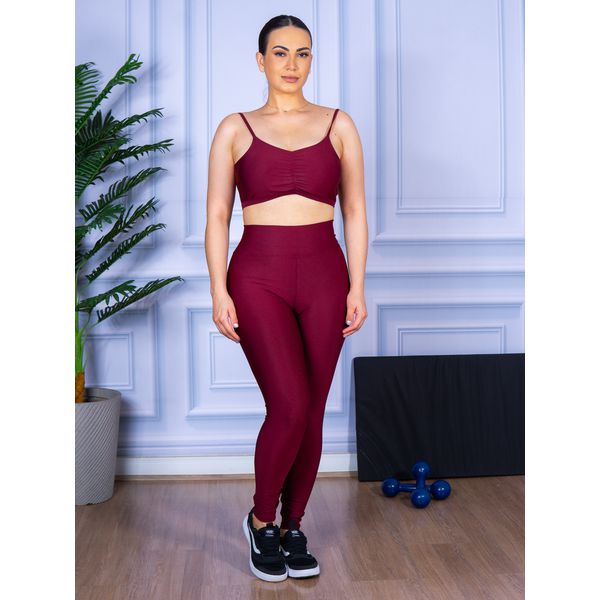 Conjunto Calça Legguing e Top Alça Costa Aberta Bordo