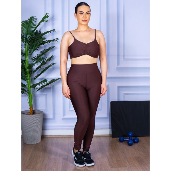 Conjunto Calça Legguing e Top Alça Costa Aberta Marrom