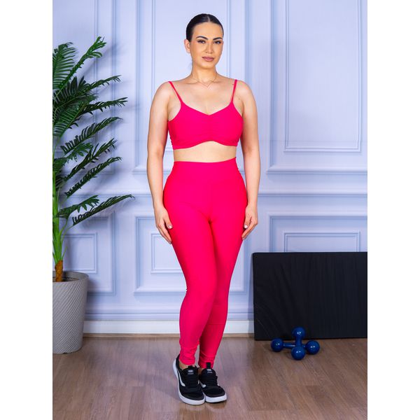 Conjunto Calça Legguing e Top Alça Costa Aberta Rosa Pink