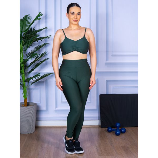 Conjunto Calça Legguing e Top Alça Costa Aberta Verde Militar