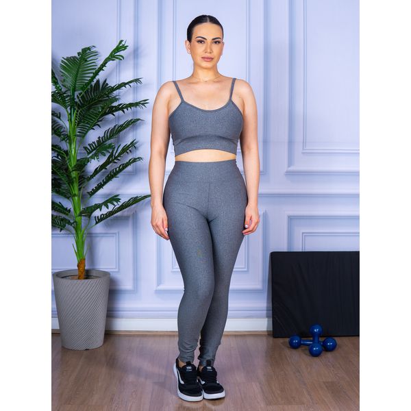 Conjunto Calça Legguing e Top Alça CInza Mescla