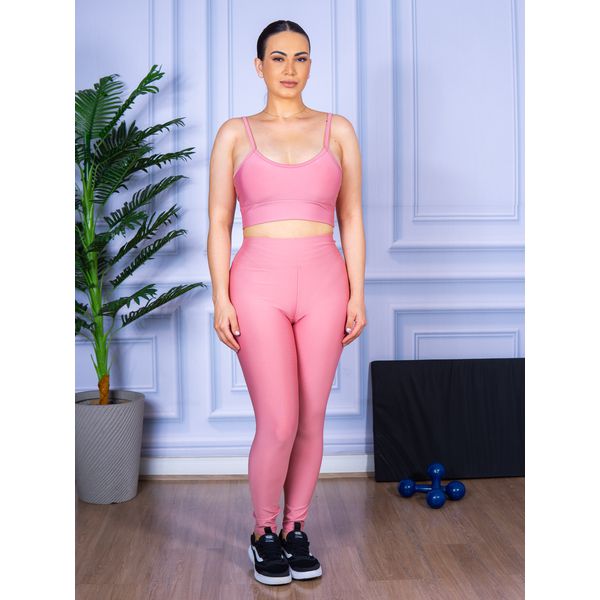 Conjunto Calça Legguing e Top Alça Rosa