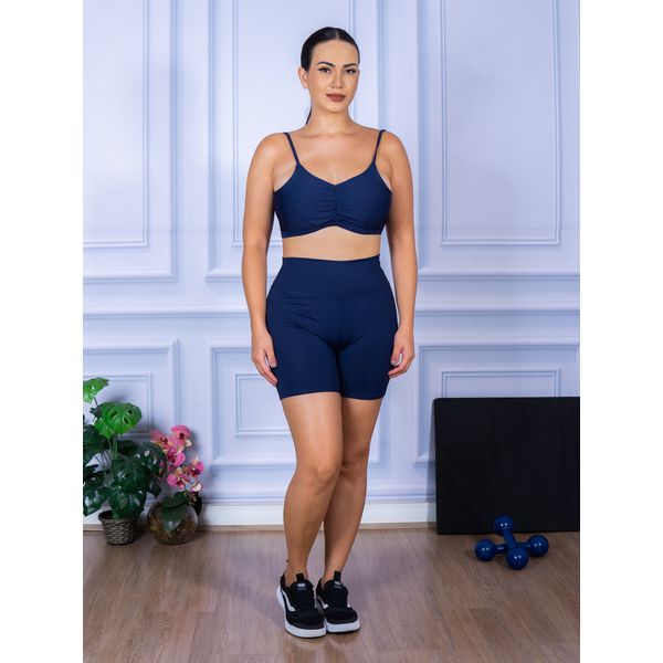 Conjunto Shorts e Top Alça Costa Aberta Suplex Azul Marinho