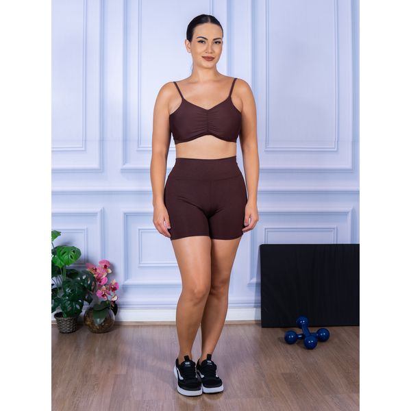 Conjunto Shorts e Top Alça Costa Aberta Suplex Marrom