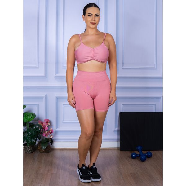 Conjunto Shorts e Top Alça Costa Aberta Suplex Rosa