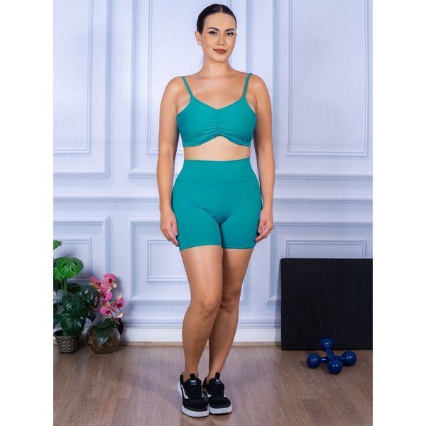 Conjunto Shorts e Top Alça Costa Aberta Suplex Verde Piscina