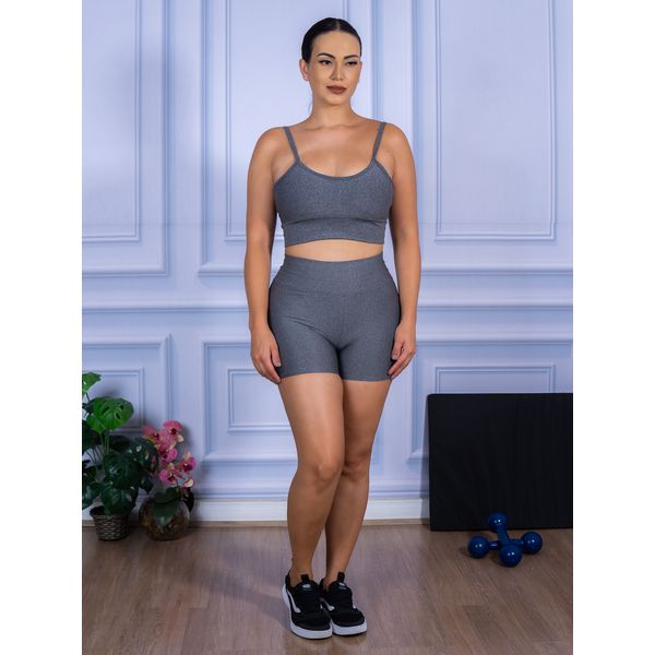 Conjunto Shorts e Top Alça Suplex Cinza Mescla