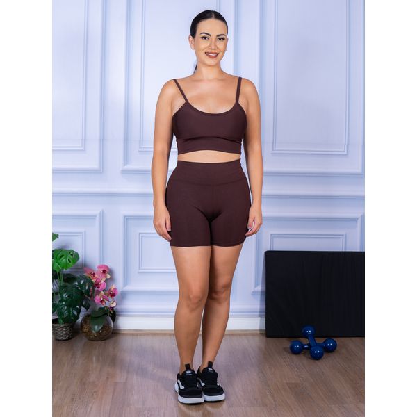 Conjunto Shorts e Top Alça Suplex Marrom