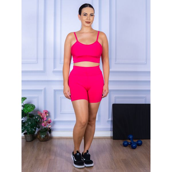 Conjunto Shorts e Top Alça Suplex Rosa Pink