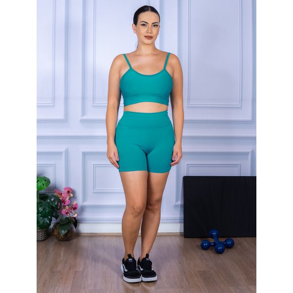 Conjunto Shorts e Top Alça Suplex Verde Piscina