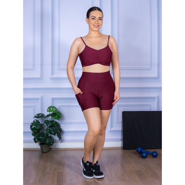 Conjunto Shorts com Bolso e Top Alça Costa Aberta Suplex Bordo