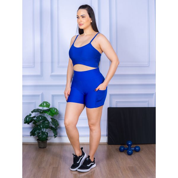 Conjunto Shorts com Bolso e Top Alça Suplex Azul Royal