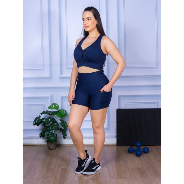 Conjunto Shorts com Bolso e Top Nadador Suplex Azul Marinho