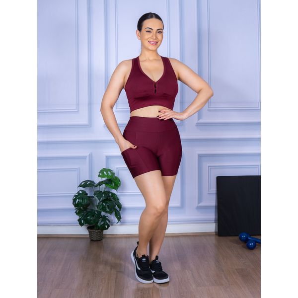 Conjunto Shorts com Bolso e Top Nadador Suplex Bordo