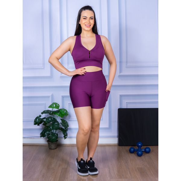 Conjunto Shorts com Bolso e Top Nadador Roxo