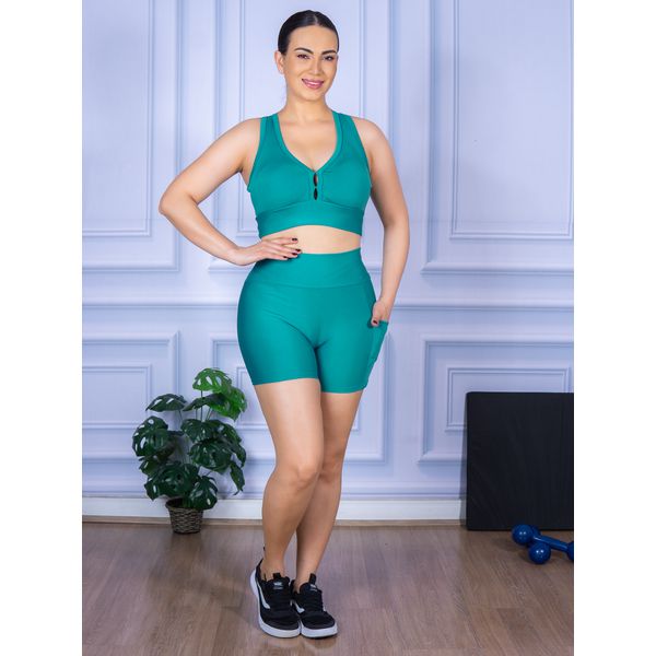 Conjunto Shorts com Bolso e Top Nadador Verde Piscina