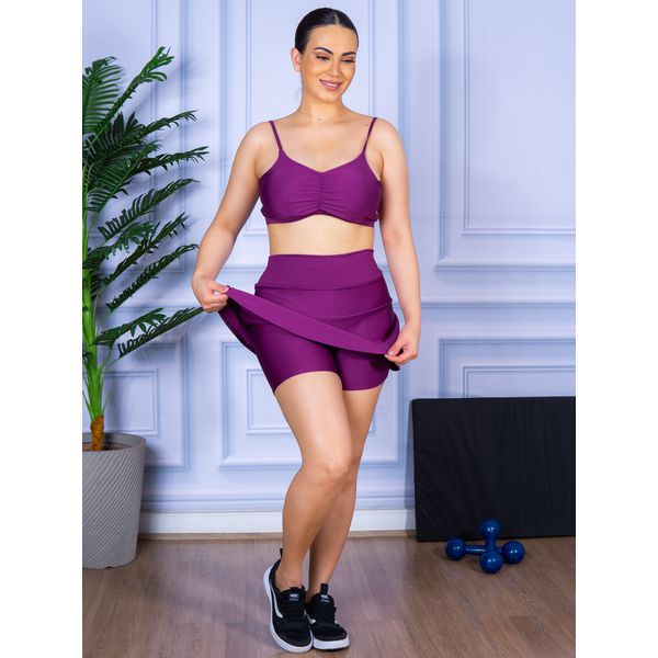 Conjunto Shorts Saia e Top Alça Costa Aberta Suplex Roxo