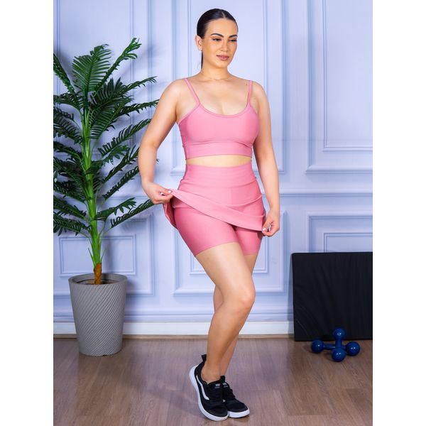 Conjunto Shorts Saia e Top Alça Suplex Rosa