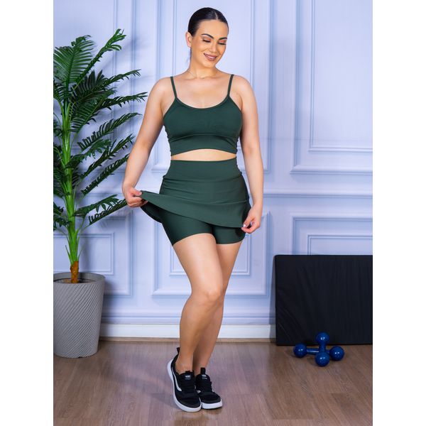 Conjunto Shorts Saia e Top Alça Suplex Verde Militar
