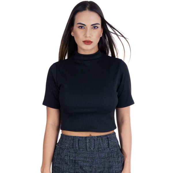 Cropped Gola Canelado Preto