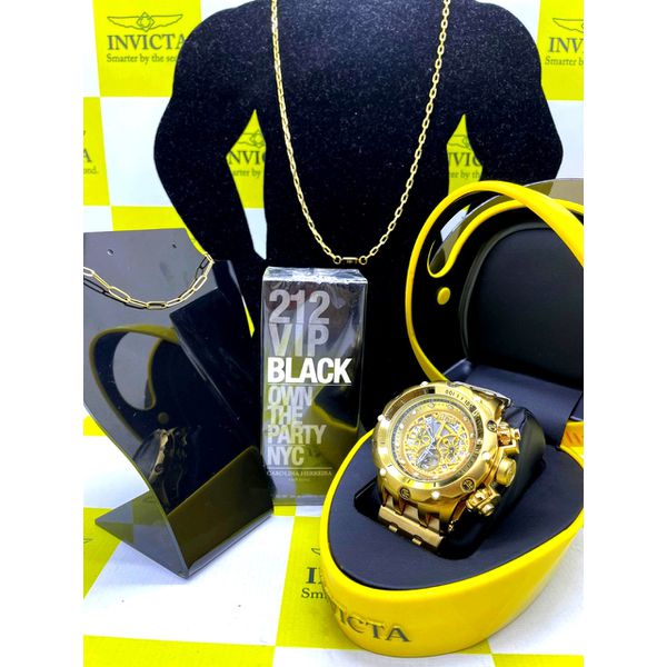 Relógio Invicta Venom Hybrid todo dourado PROVA D’ÁGUA FUNCIONAL + 3 BRINDES Corrente + Pulseira + Perfume