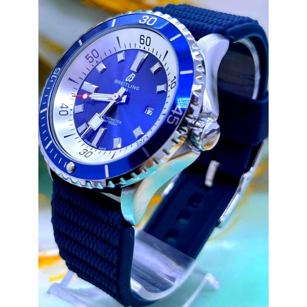 BREITILING 1884 REDONDO PRATA COM PULSEIRA SILICONE AZUL