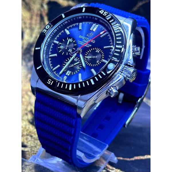  BREITILING 1884 PRATA COM PULSEIRA SILICONE AZUL