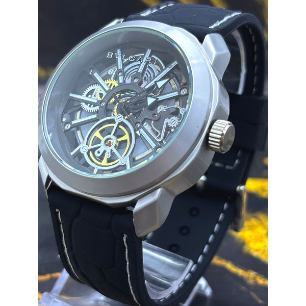 BVG AUTOMÁTICO PRATA PULSEIRA PRETA LINHA BANHADA