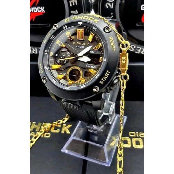 RELÓGIO G SHOCK GA 2000 PRETO COM DOURADO + GRÁTIS CORRENTE GRUMET