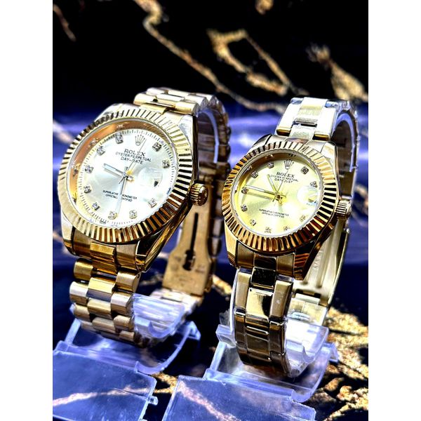 KIT CASAL ROLEX OYSTER DATE TODO DOURADO