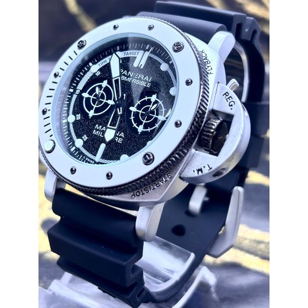 RELÓGIO PANE PRATA PULSEIRA PRETA CATRACA BRANCA