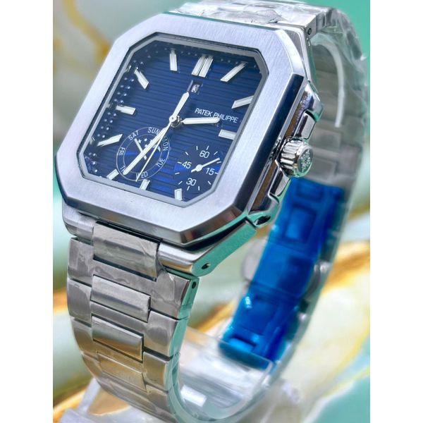 PTK PHILIPPE QUADRADO PRATA FUNDO AZUL LINHA BANHADA