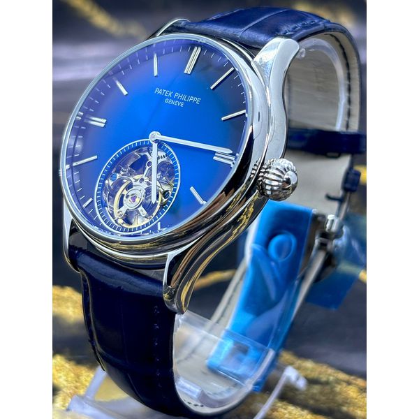 PATK PHILIPPE GENEVE LINHA PREMIUM AUTOMÁTICO PULSEIRA COURO AZUL