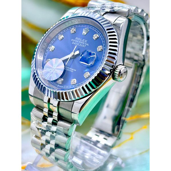 RLX DATE JUST PRATA COM FUNDO AZUL BEBÊ PREMIUM