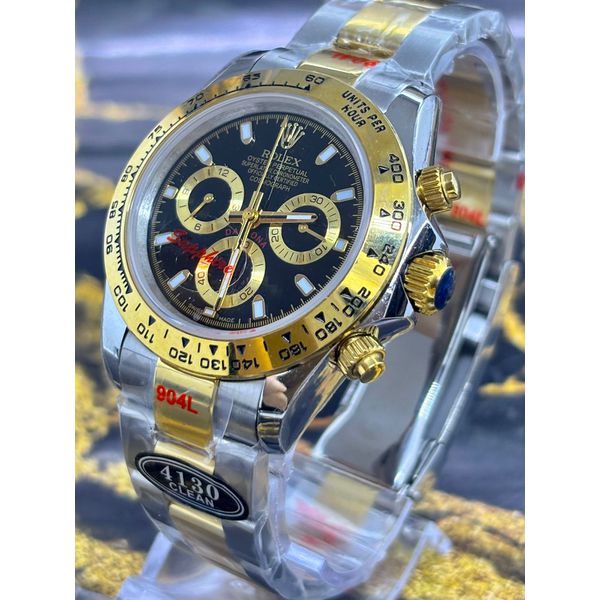 RLX DAYTONA MISTO PRATA COM DOURADO FUNDO PRETO PREMIUM