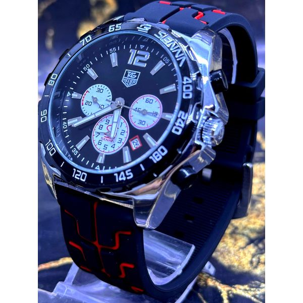 TAG HEUER SENNA LINHA BANHADA PULSEIRA PRETA DETALHES VERMELHO