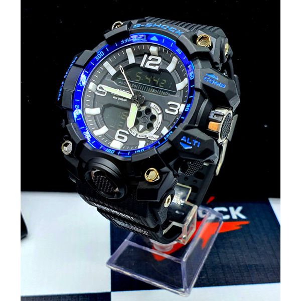 G SHOCK PRETO COM DETALHES AZUL + 2 BRINDES