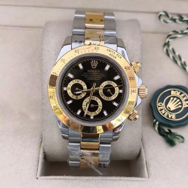 ROLEX DAYTONA AUTOMÁTICO PREMIUM PRATA DETALHES DOURADO E PRETO