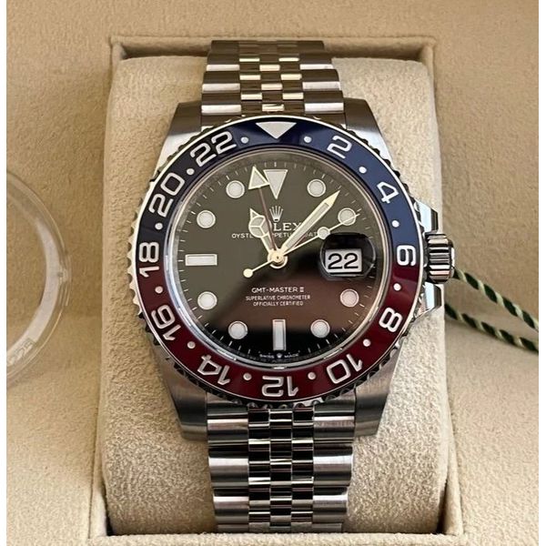 ROLEX PRATA FUNDO PRETO DETALHES VERMELHO E AZUL AUTOMÁTICO PREMIUM