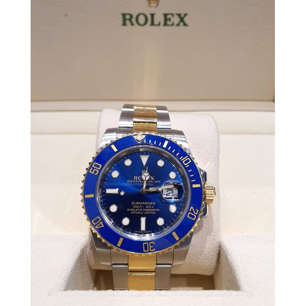 ROLEX AUTOMÁTICO PRATA FUNDO AZUL DETALHES DOURADO 