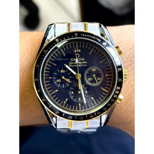 ÔMEGA SPEEDMASTER MISTO FUNDO PRETO LINHA BANHADA