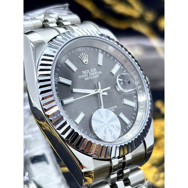 RLX PRATA FUNDO CINZA CHUMBO OYSTER PERPETUAL DATE JUST LINHA PREMIUM